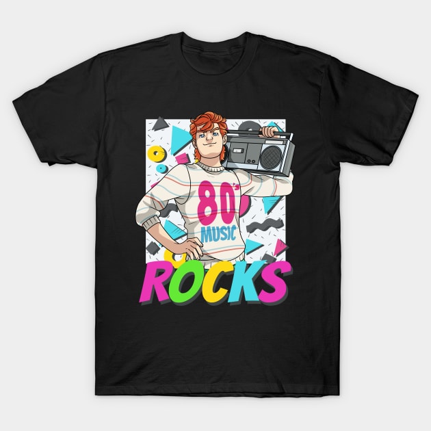 80's Music Rocks Eighties Lover Nostalgia Boombox T-Shirt by Noseking